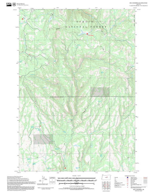 2025 Forest Service Topo Map of Six Corners Oregon