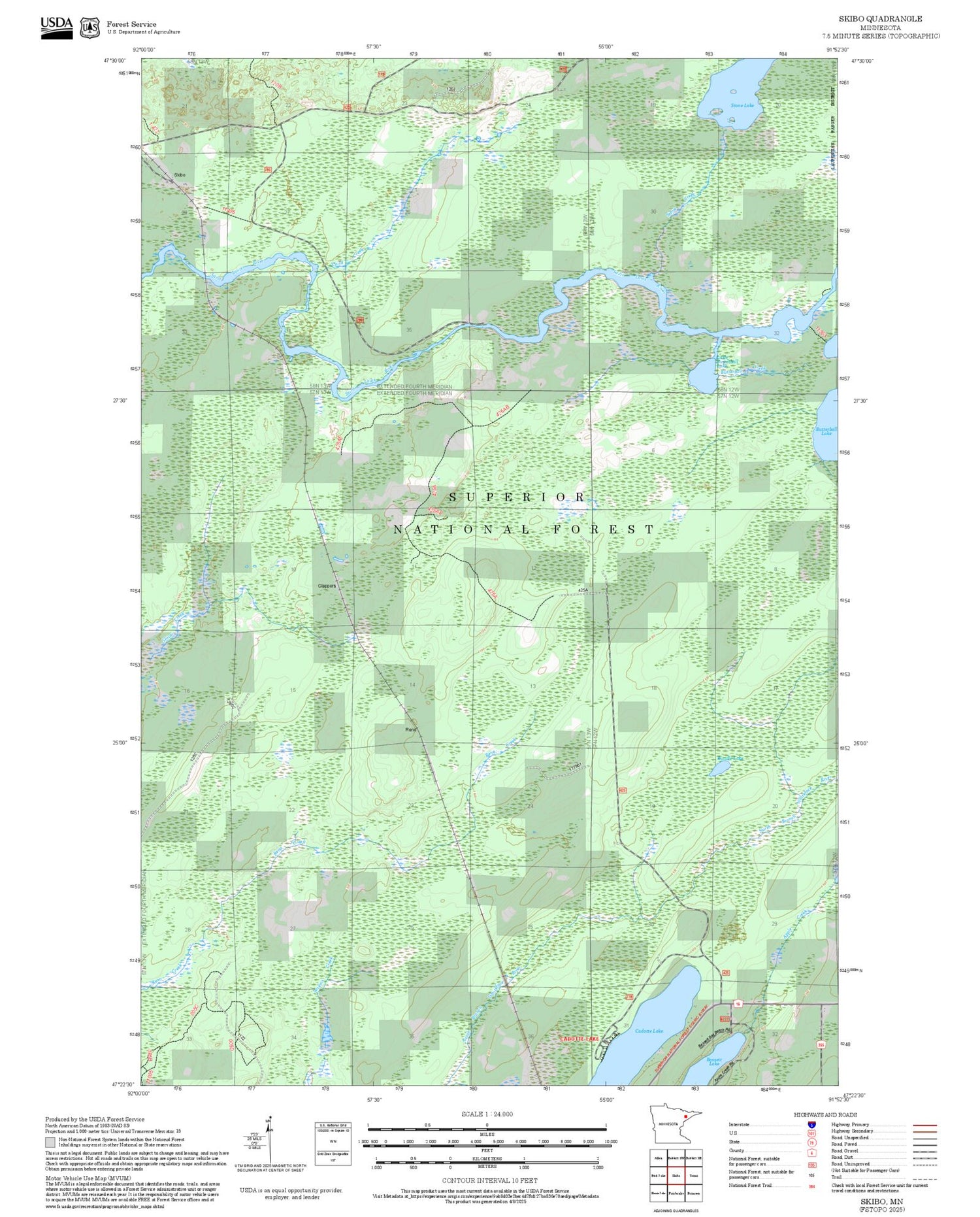 2025 Forest Service Topo Map of Skibo Minnesota