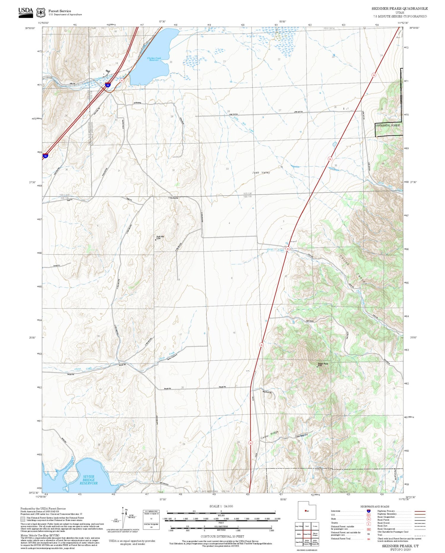 2025 Forest Service Topo Map of Skinner Peaks Utah