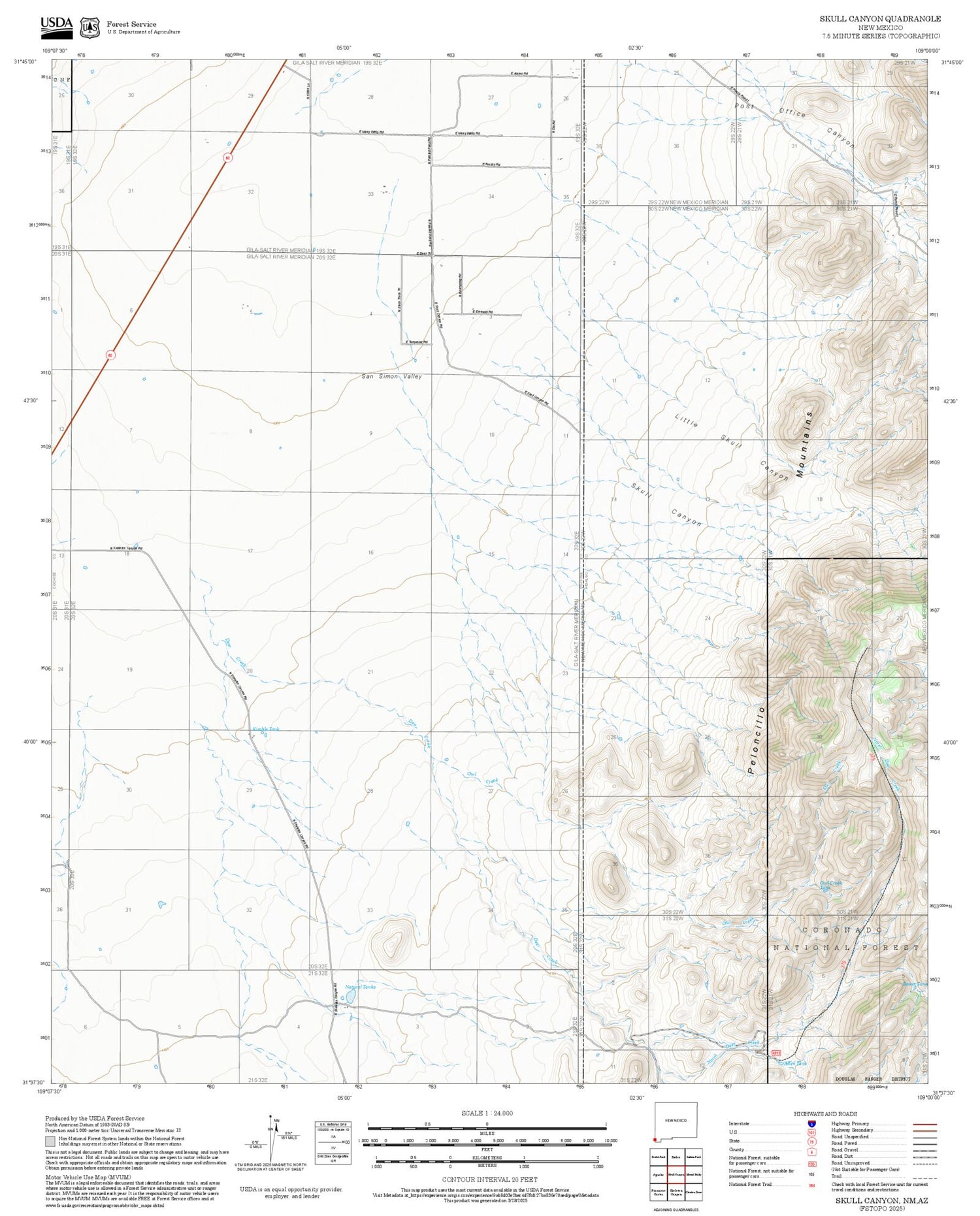 2025 Forest Service Topo Map of Skull Canyon New Mexico