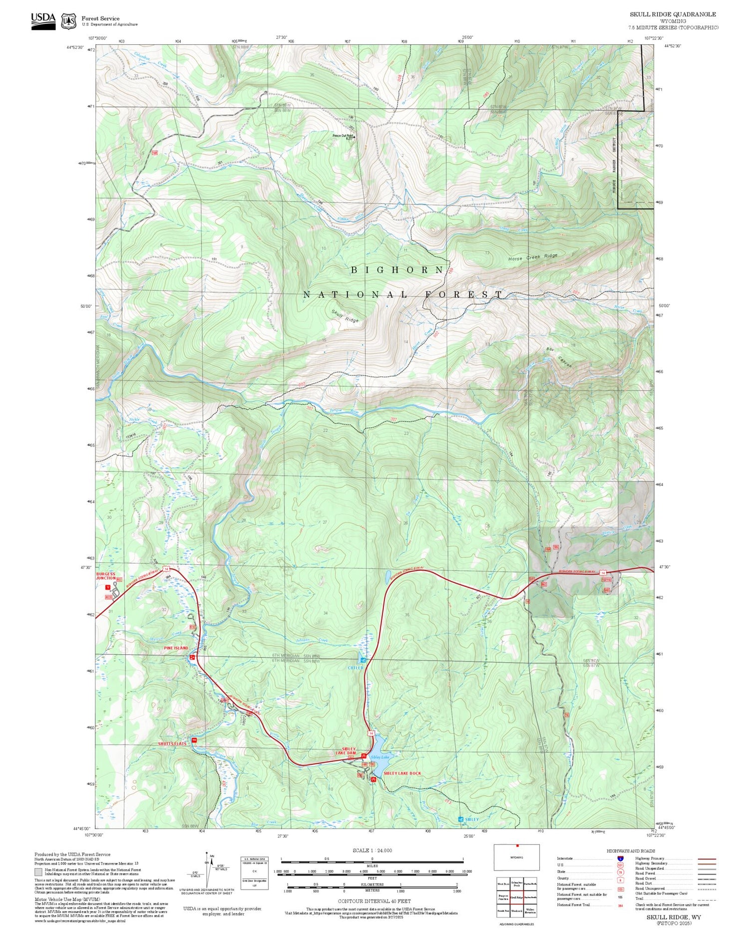 2025 Forest Service Topo Map of Skull Ridge Wyoming