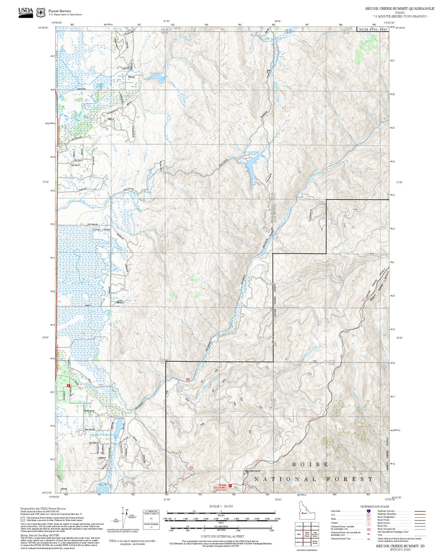 2025 Forest Service Topo Map of Skunk Creek Summit Idaho