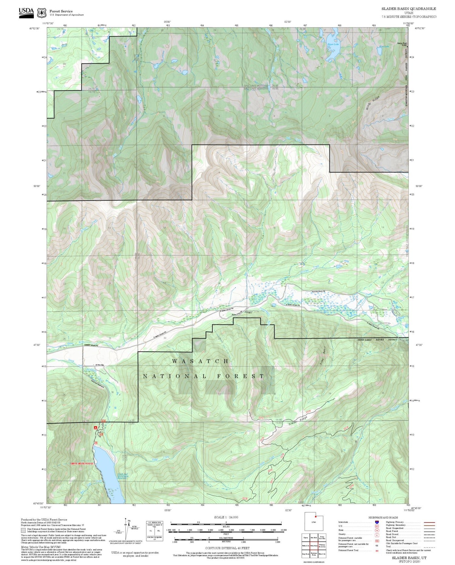 2025 Forest Service Topo Map of Slader Basin Utah
