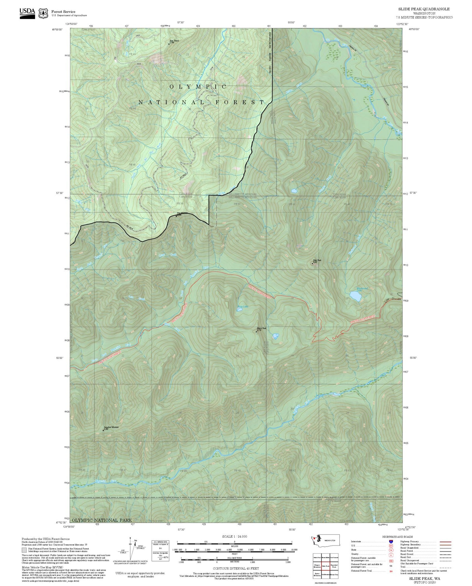 2025 Forest Service Topo Map of Slide Peak Washington
