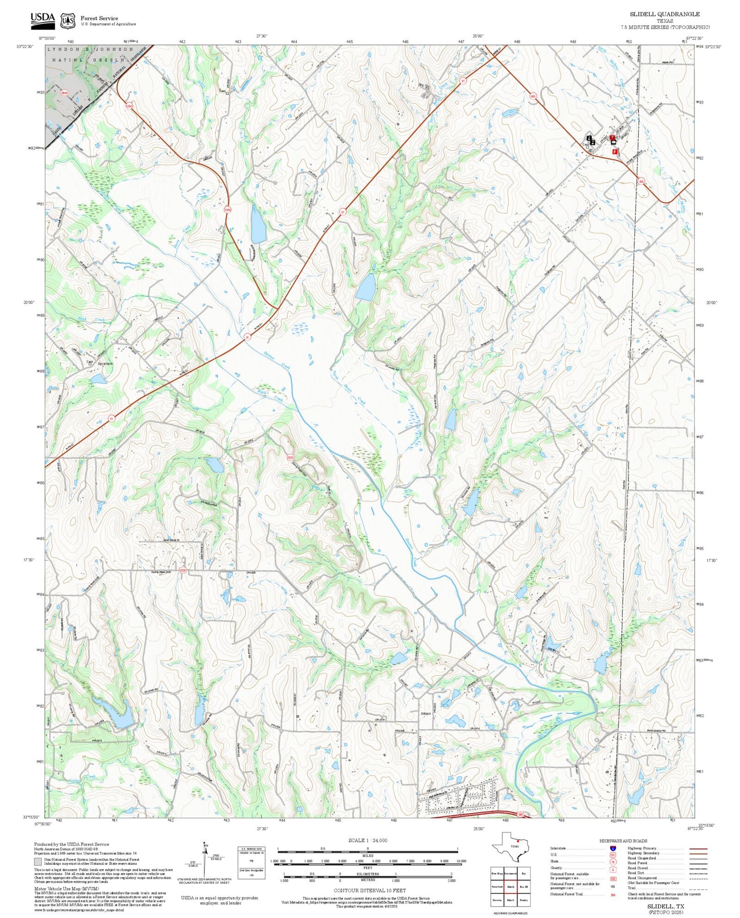 2025 Forest Service Topo Map of Slidell Texas