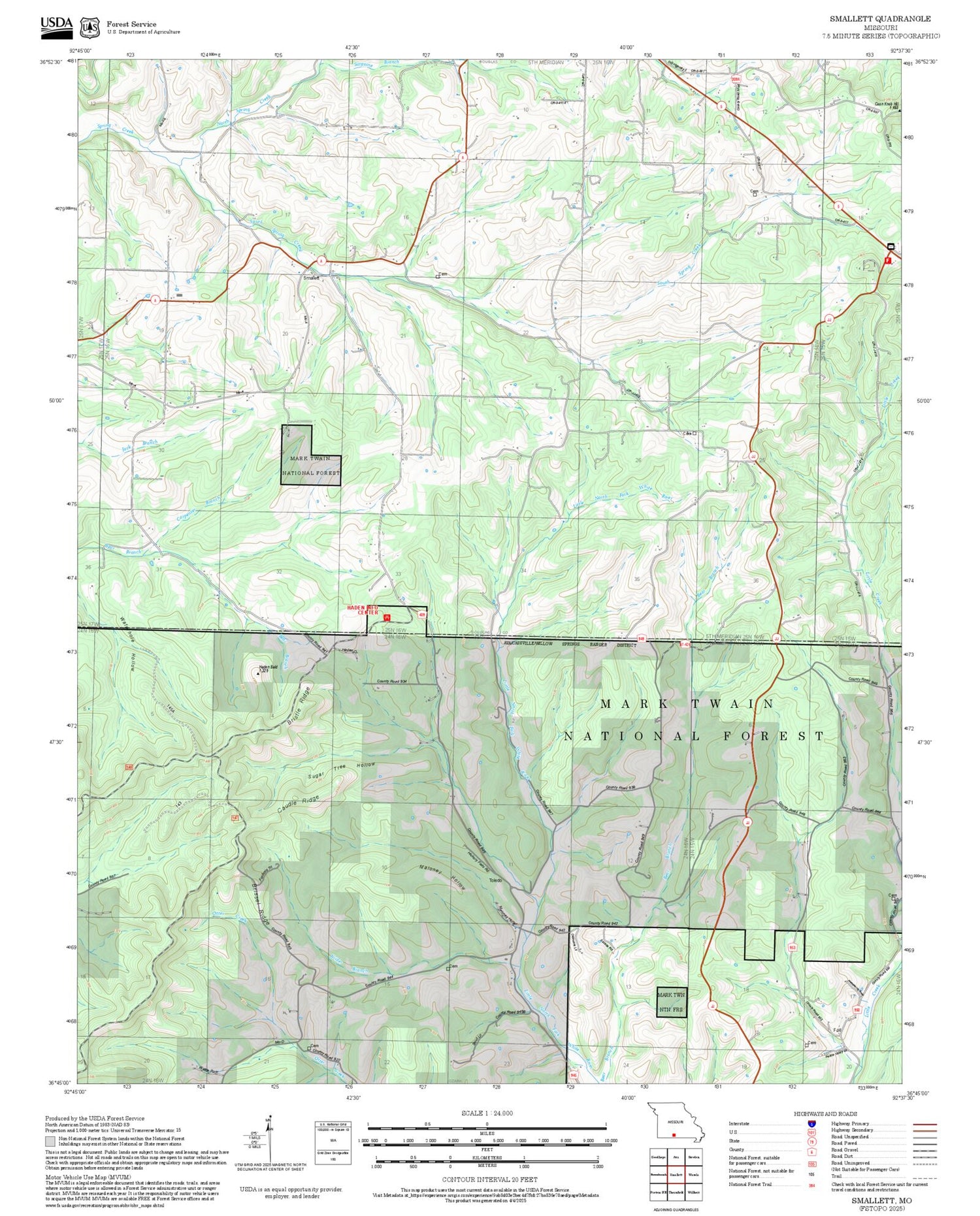 2025 Forest Service Topo Map of Smallett Missouri