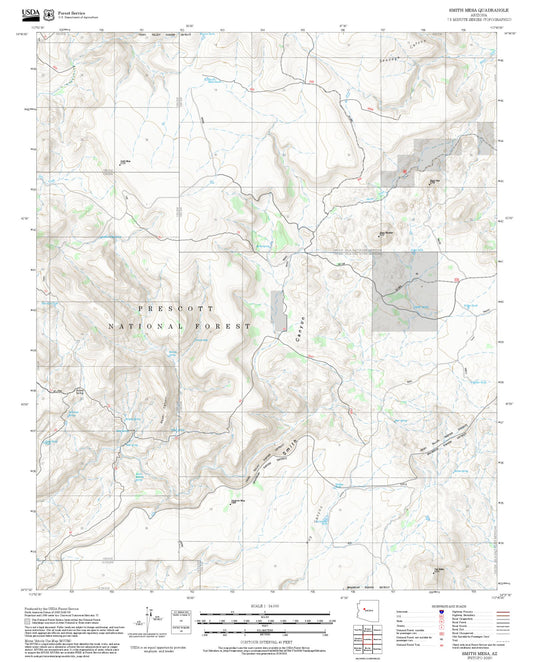 2025 Forest Service Topo Map of Smith Mesa Arizona