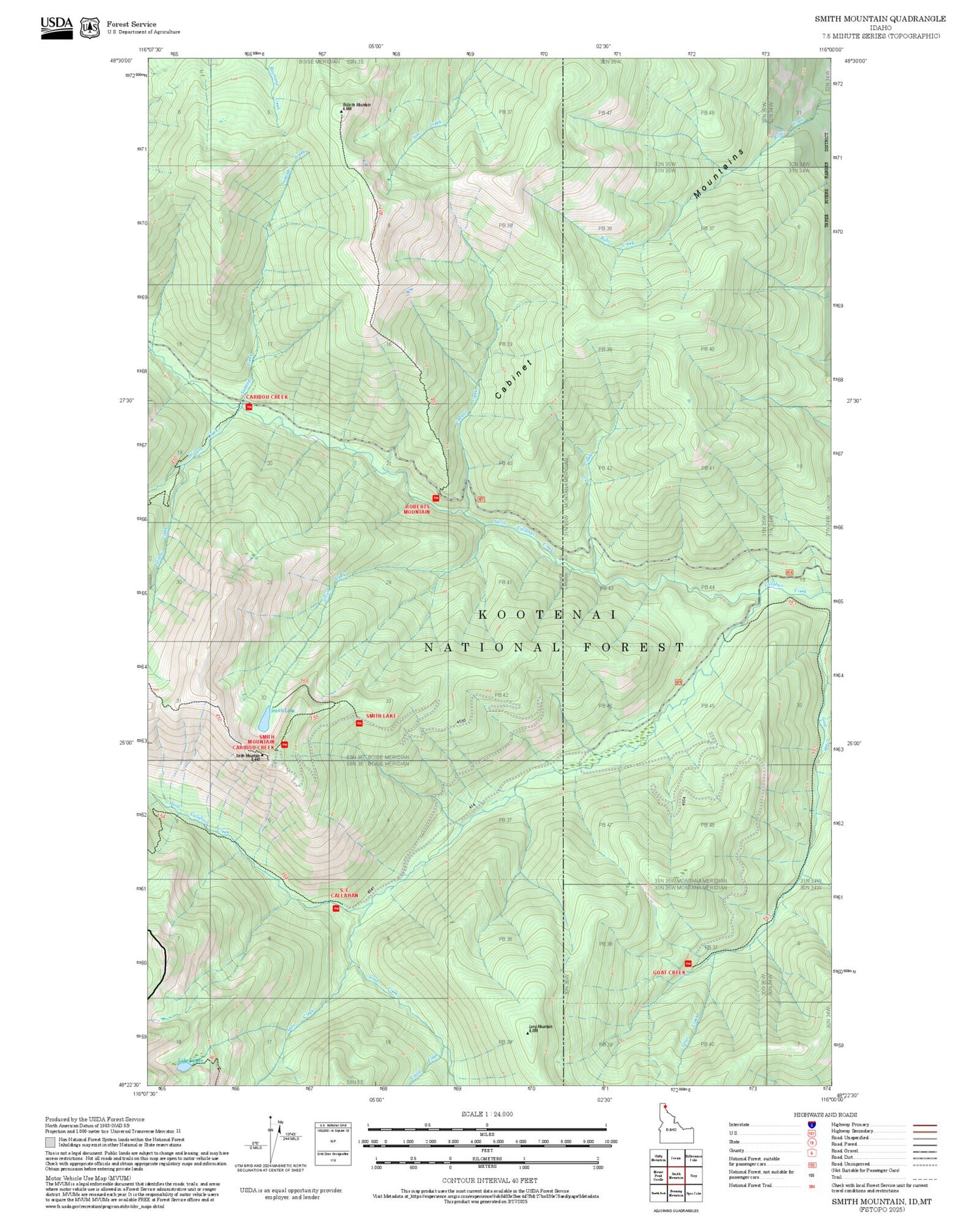 2025 Forest Service Topo Map of Smith Mountain Idaho