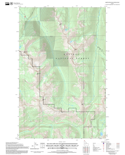 2025 Forest Service Topo Map of Smith Peak Idaho