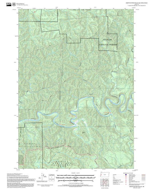 2025 Forest Service Topo Map of Smith River Falls Oregon