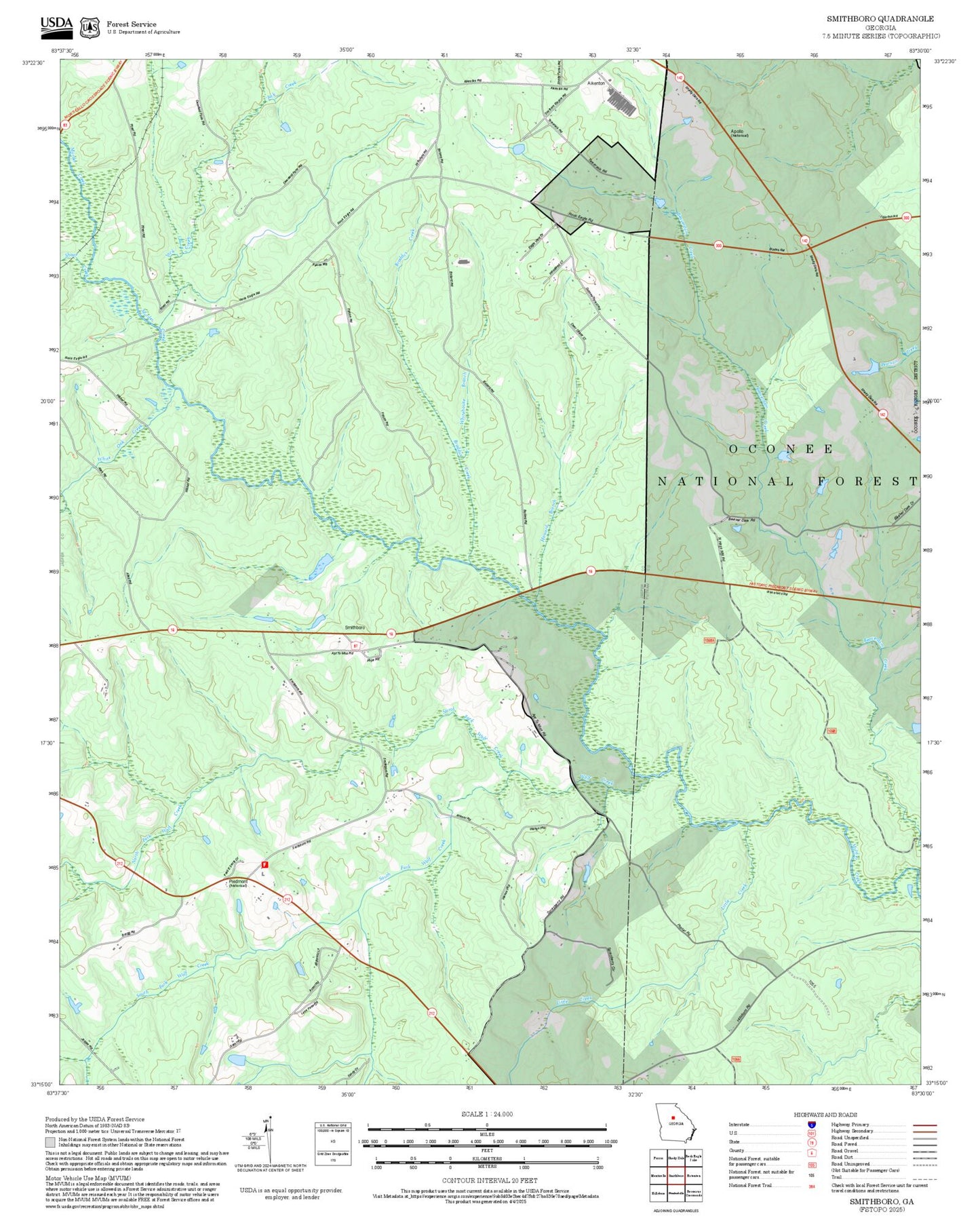 2025 Forest Service Topo Map of Smithboro Georgia