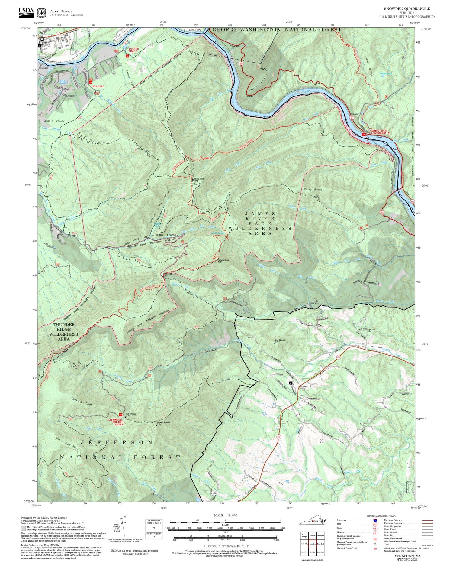 2025 Forest Service Topo Map of Snowden Virginia