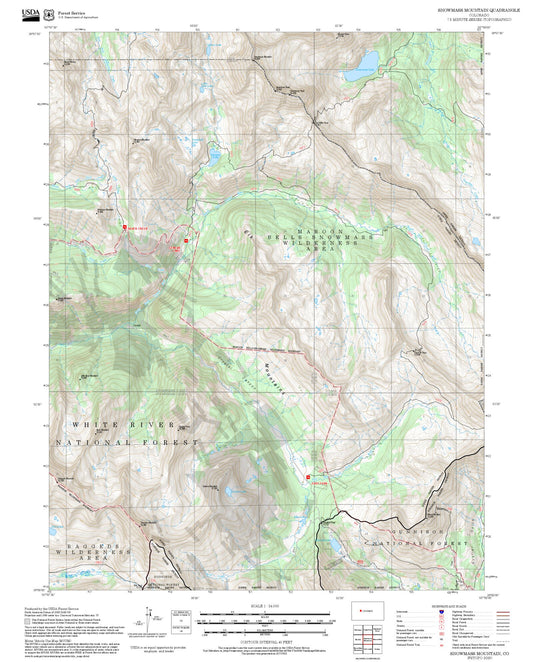 2025 Forest Service Topo Map of Snowmass Mountain Colorado
