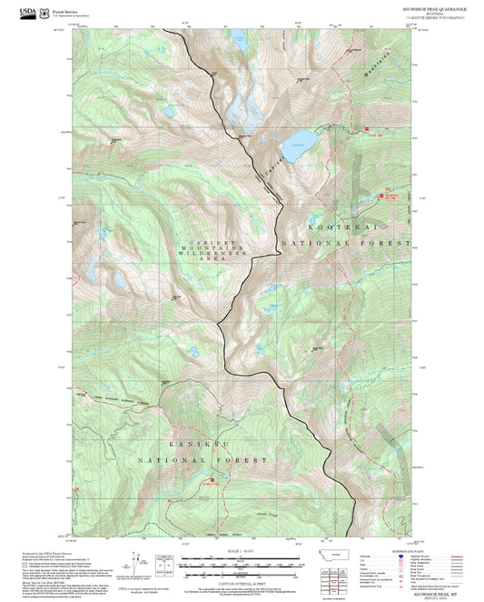 2025 Forest Service Topo Map of Snowshoe Peak Montana