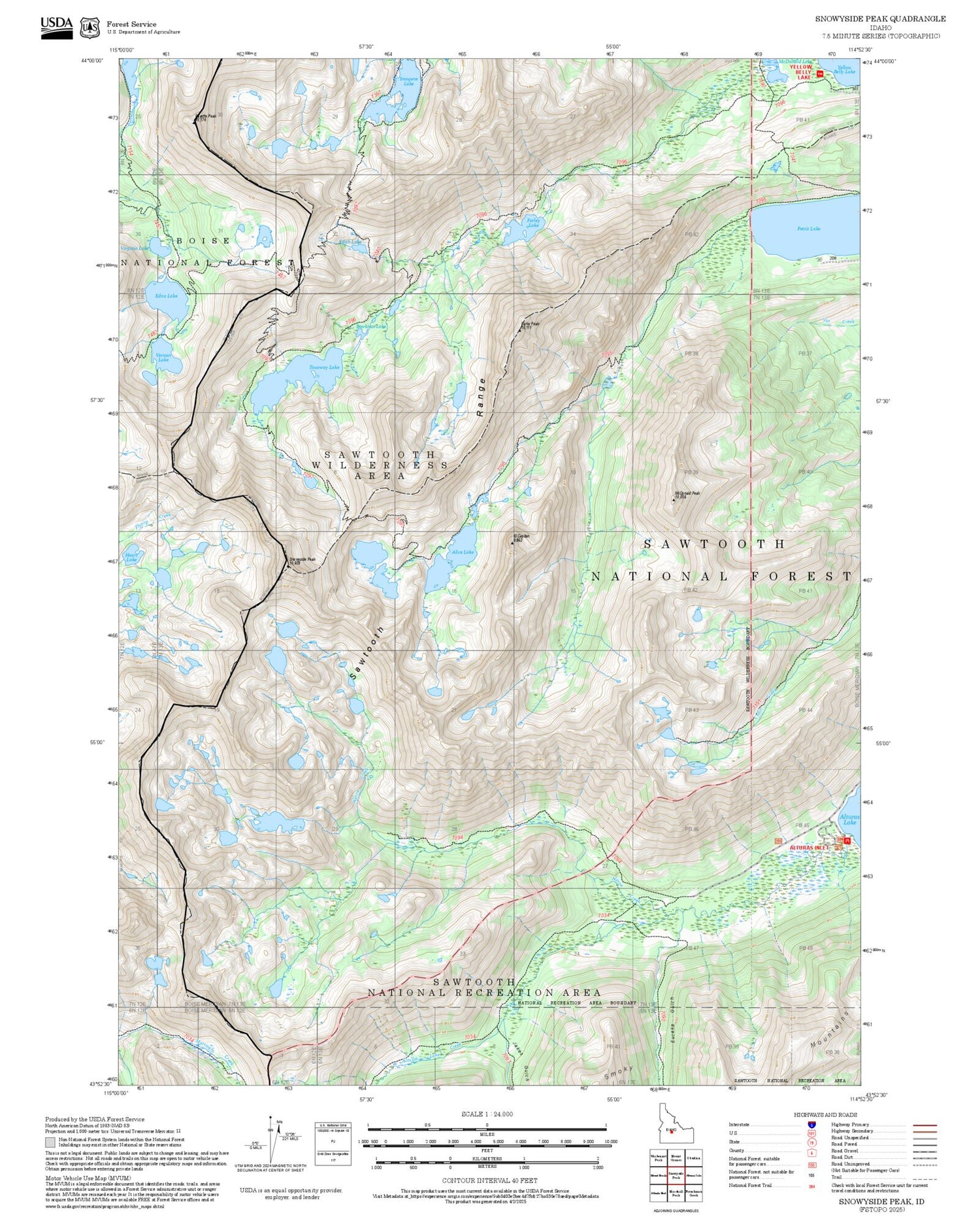 2025 Forest Service Topo Map of Snowyside Peak Idaho