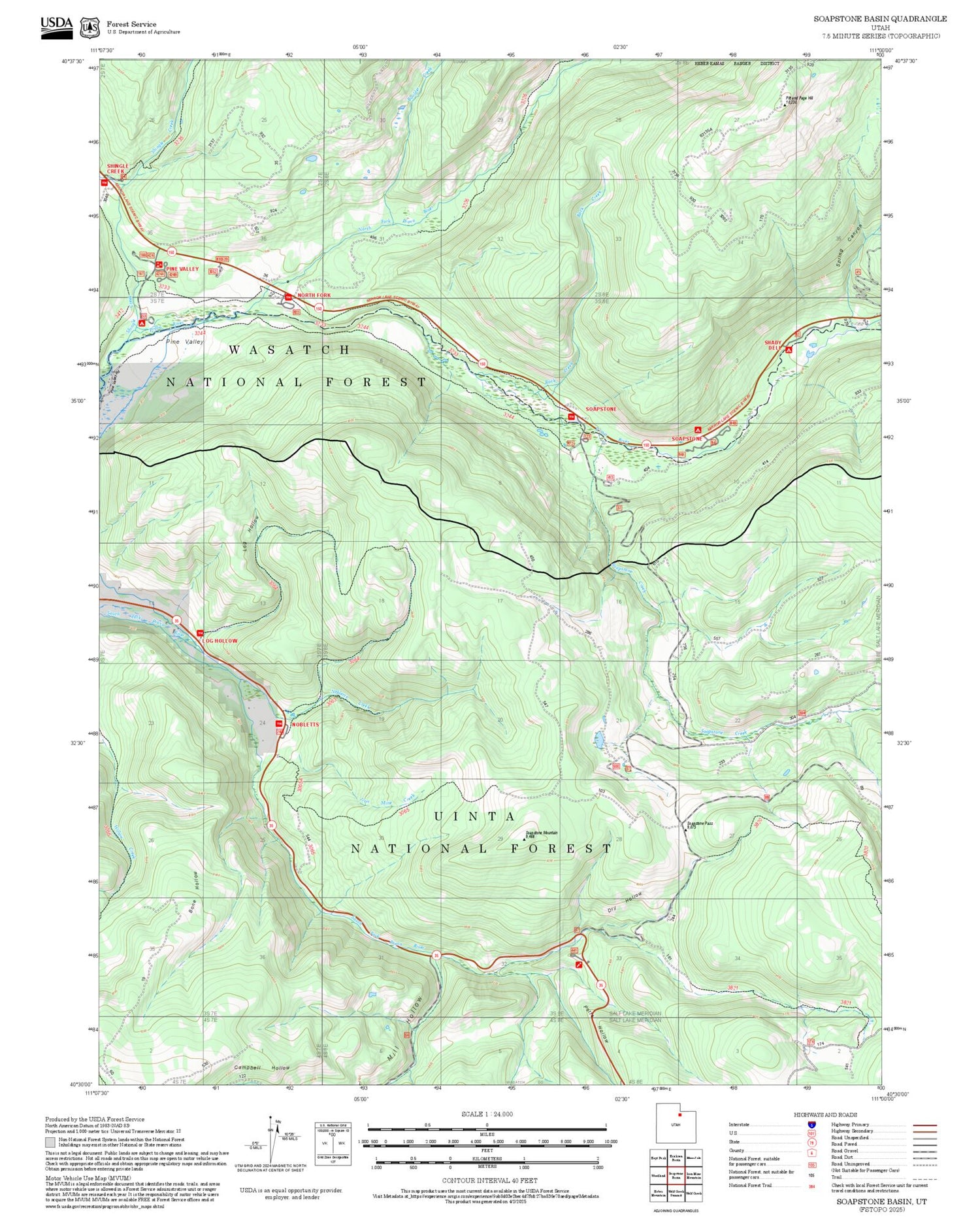 2025 Forest Service Topo Map of Soapstone Basin Utah