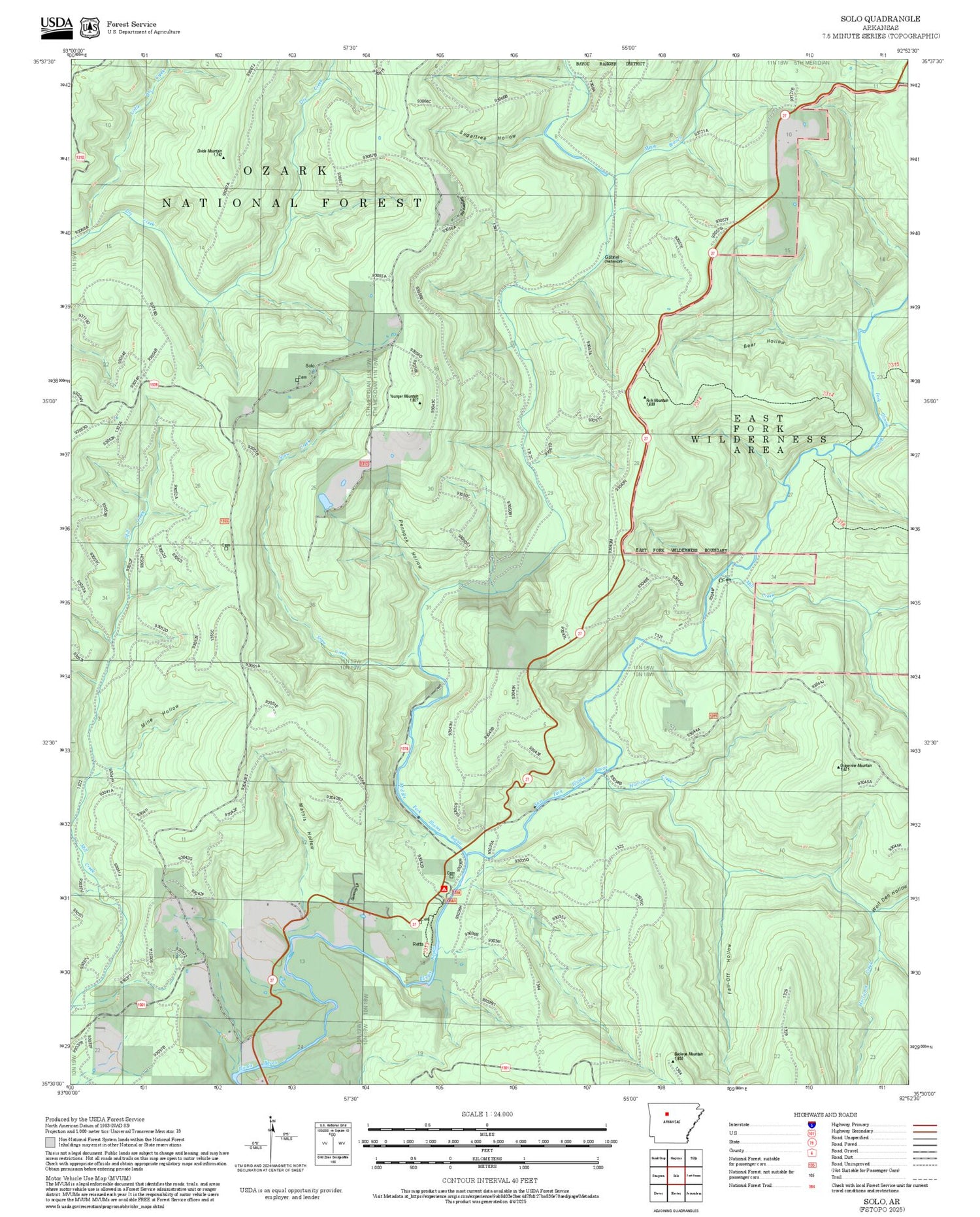 2025 Forest Service Topo Map of Solo Arkansas