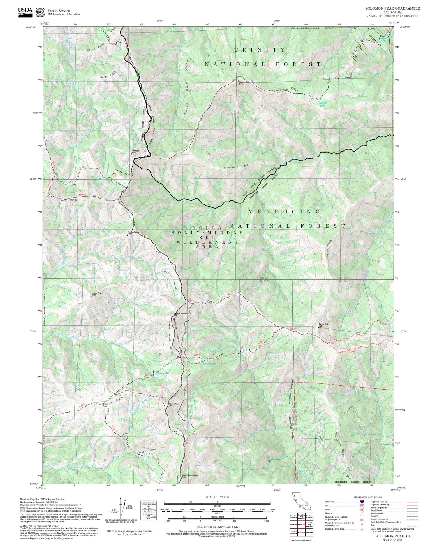 2025 Forest Service Topo Map of Solomon Peak California