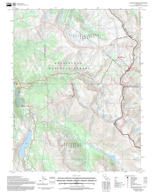 2025 Forest Service Topo Map of Sonora Pass California