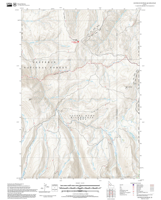 2025 Forest Service Topo Map of Sourdough Peak Idaho