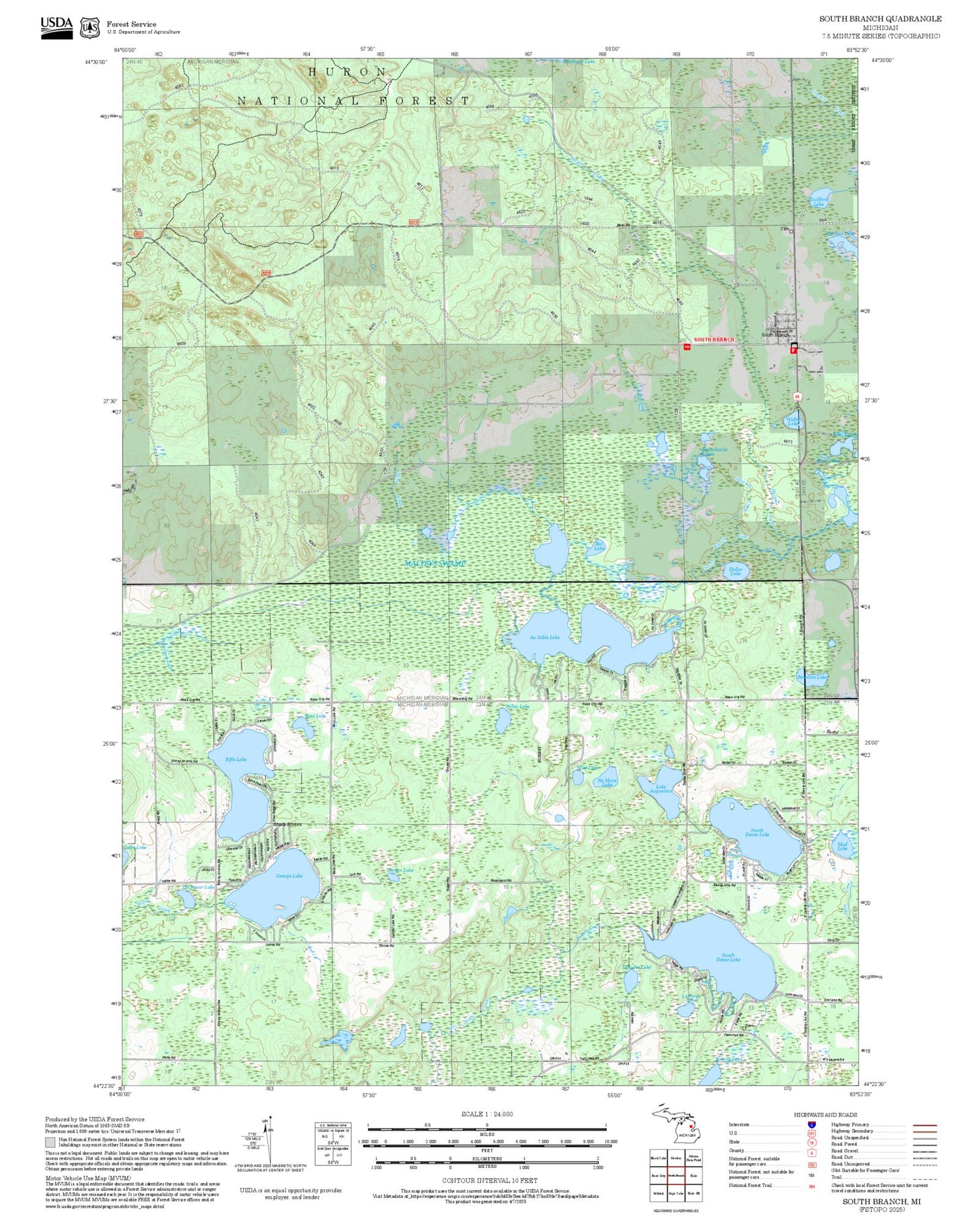 2025 Forest Service Topo Map of South Branch Michigan