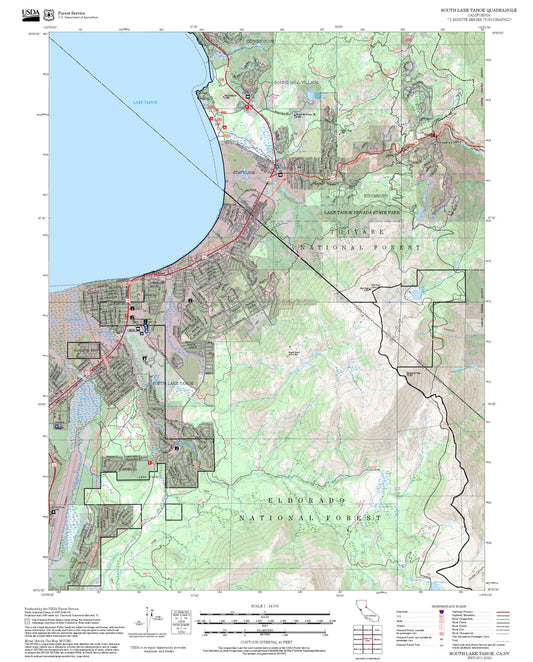 2025 Forest Service Topo Map of South Lake Tahoe California