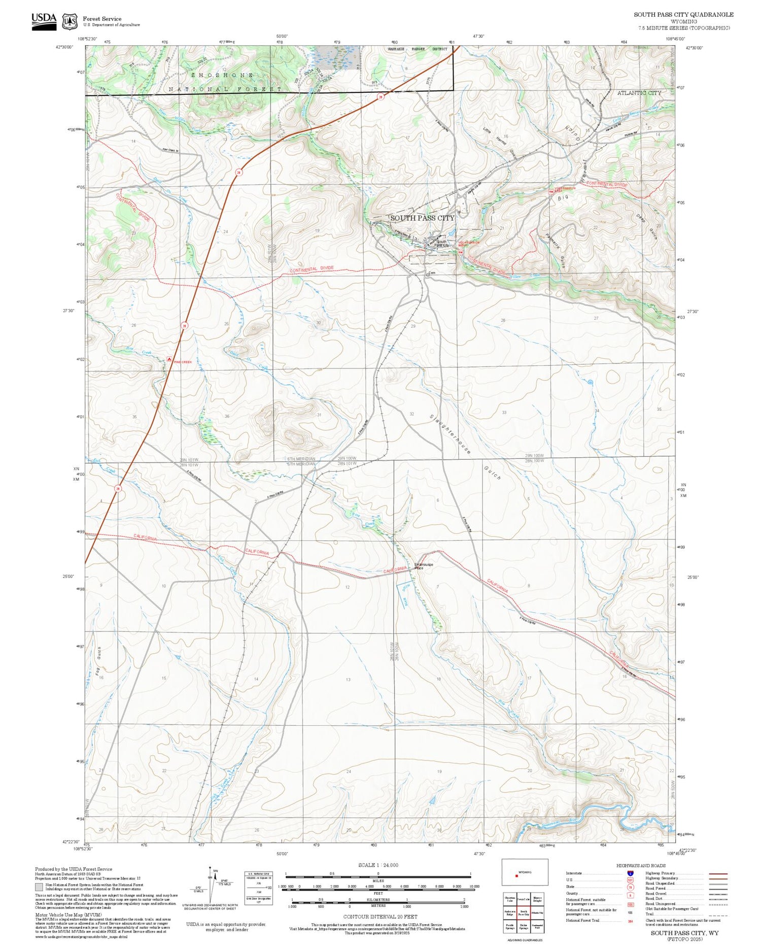 2025 Forest Service Topo Map of South Pass City Wyoming