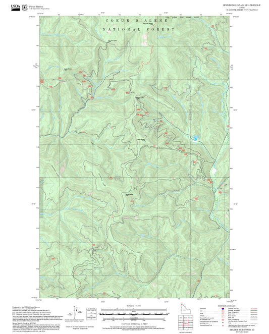 2025 Forest Service Topo Map of Spades Mountain Idaho