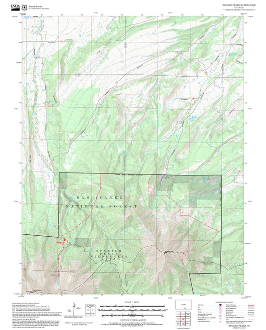 2025 Forest Service Topo Map of Spanish Peaks Colorado
