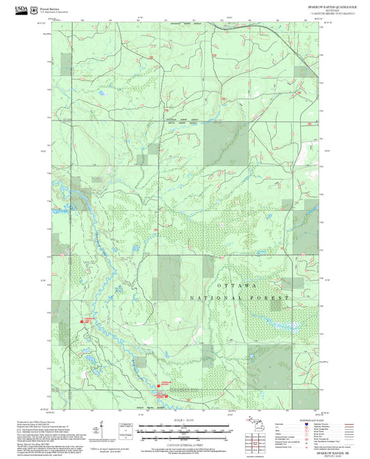 2025 Forest Service Topo Map of Sparrow Rapids Michigan