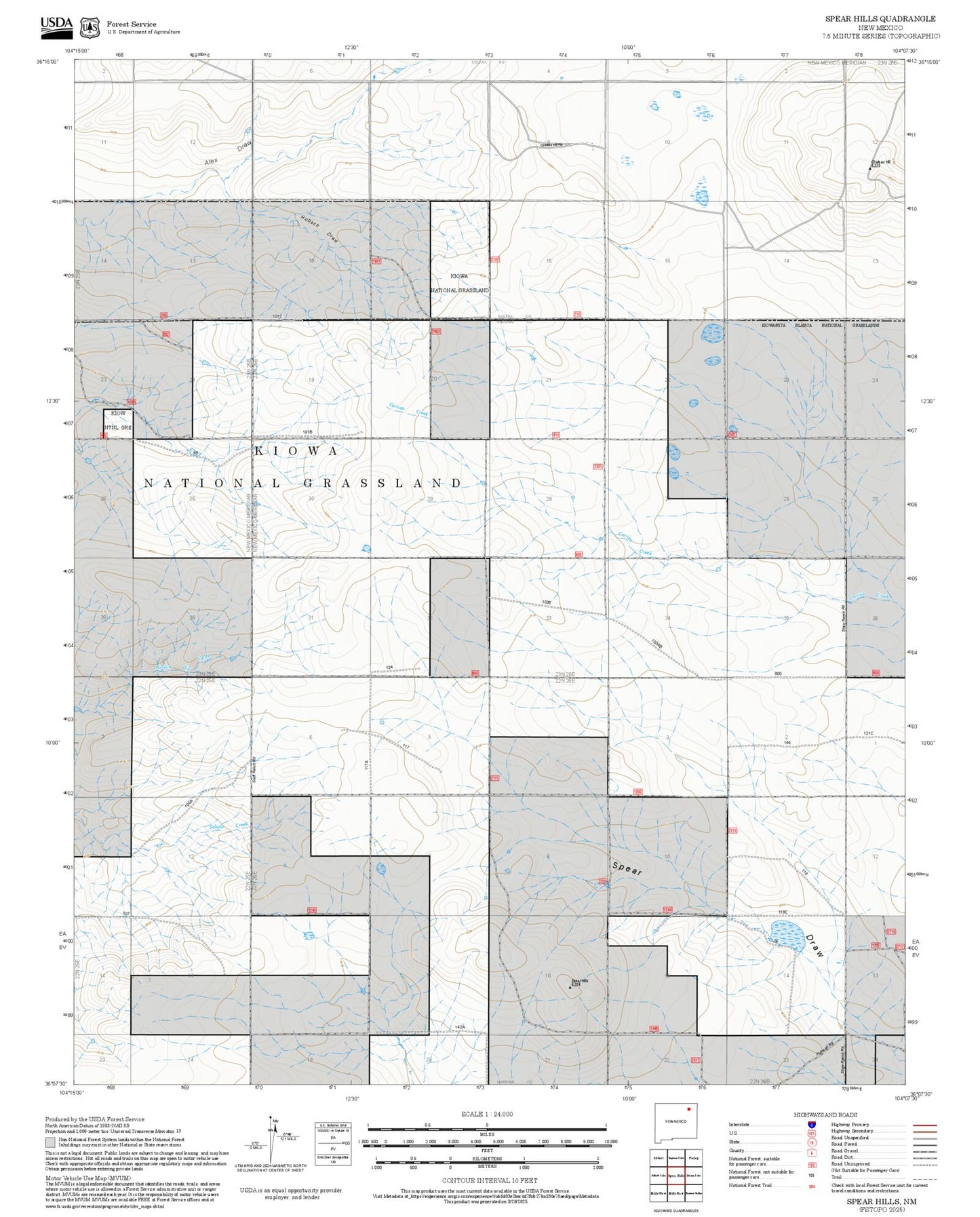 2025 Forest Service Topo Map of Spear Hills New Mexico