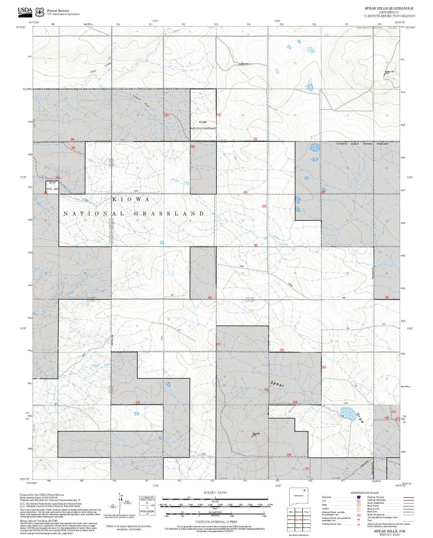 2025 Forest Service Topo Map of Spear Hills New Mexico