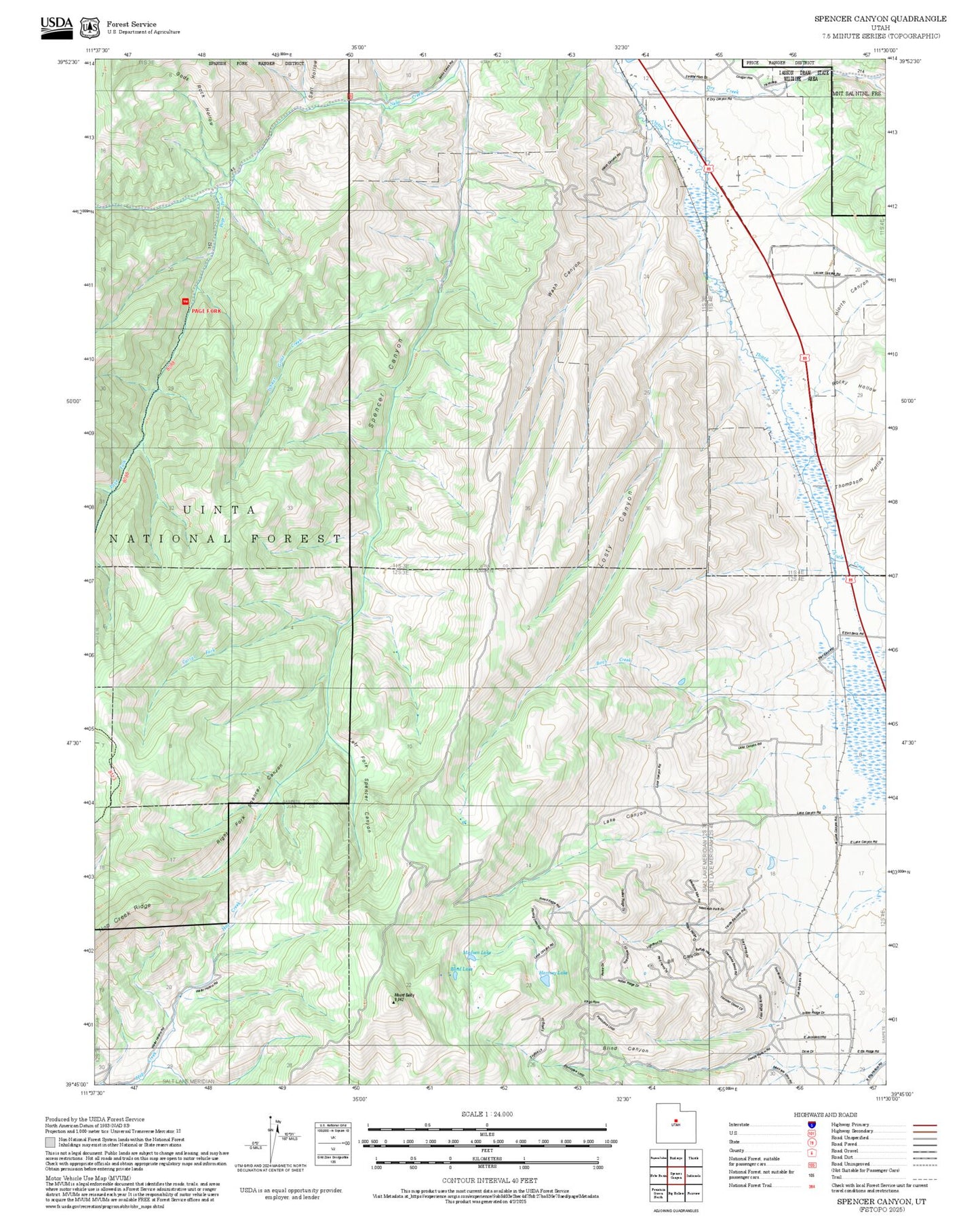 2025 Forest Service Topo Map of Spencer Canyon Utah