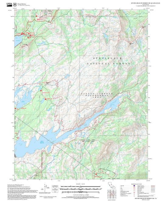2025 Forest Service Topo Map of Spicer Meadow Reservoir California