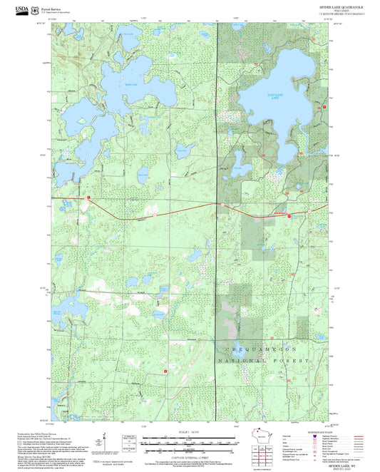 2025 Forest Service Topo Map of Spider Lake Wisconsin
