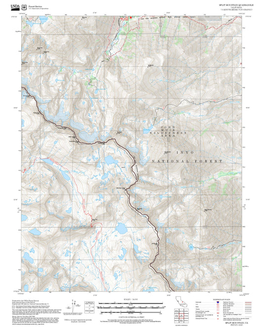 2025 Forest Service Topo Map of Split Mountain California