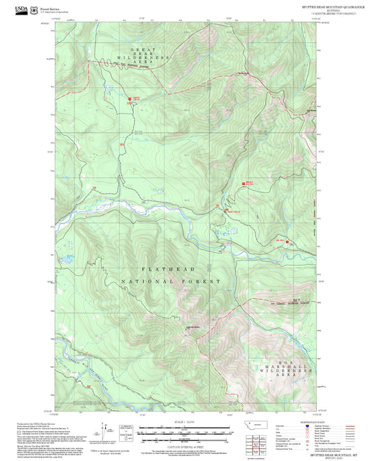 2025 Forest Service Topo Map of Spotted Bear Mountain Montana