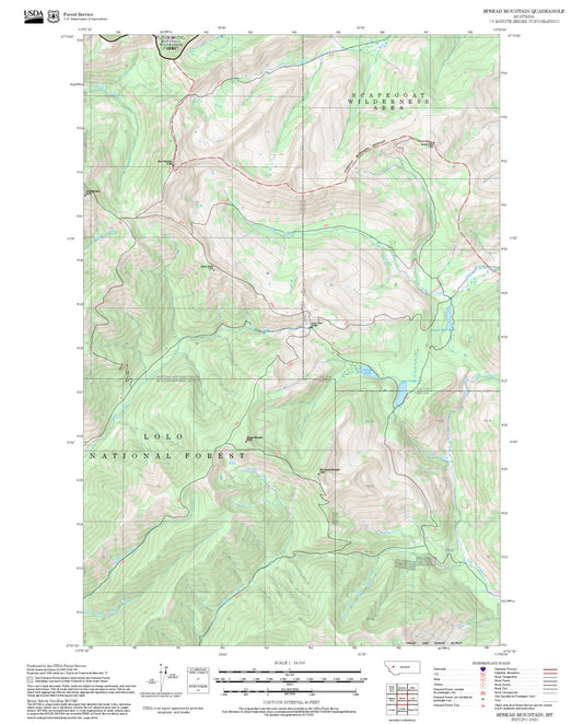 2025 Forest Service Topo Map of Spread Mountain Montana