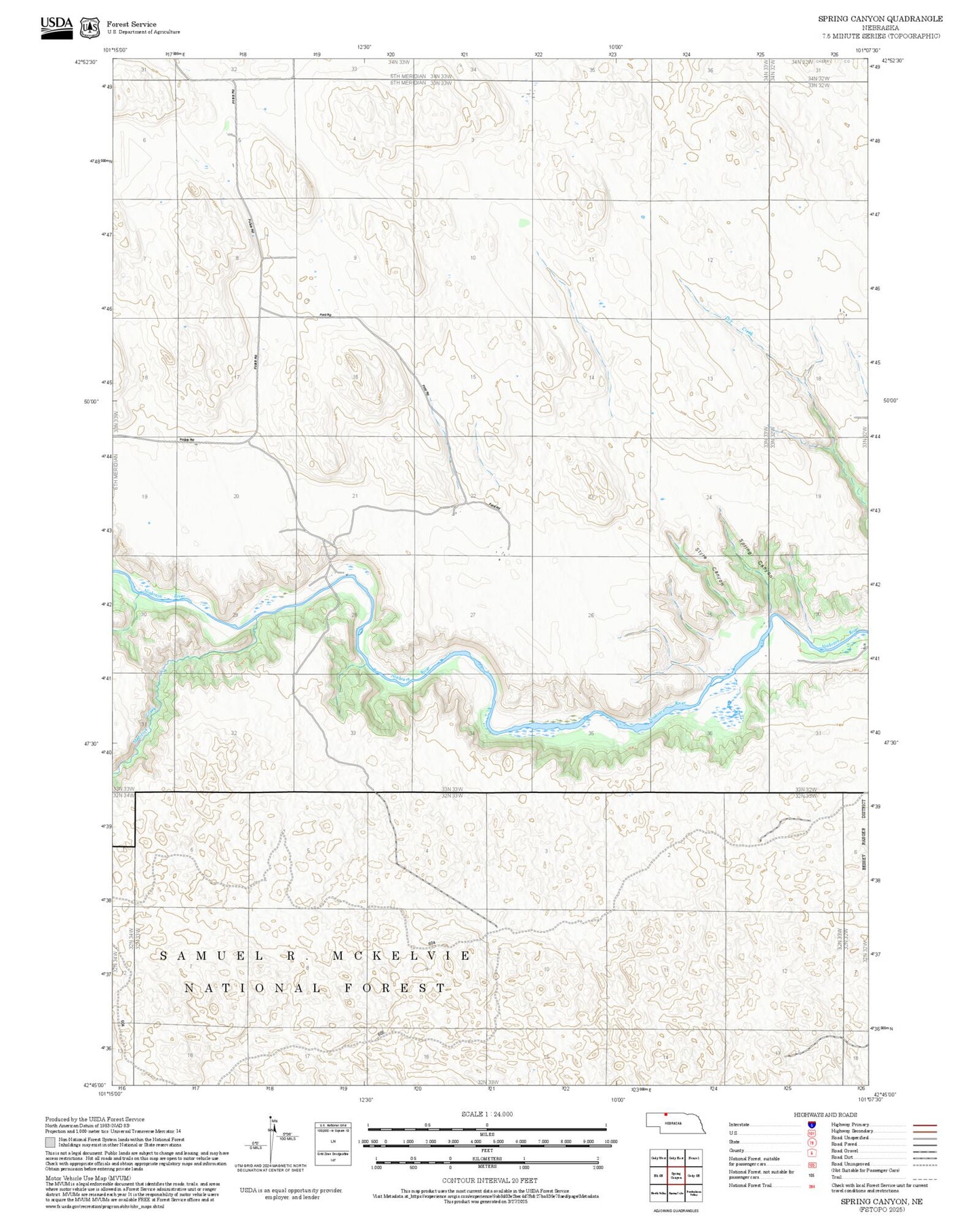 2025 Forest Service Topo Map of Spring Canyon Nebraska