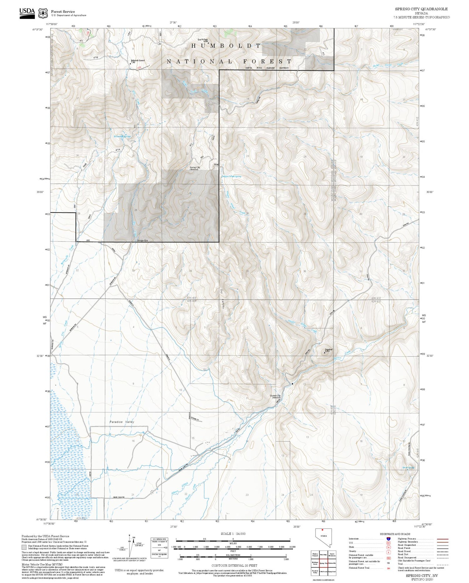 2025 Forest Service Topo Map of Spring City Nevada