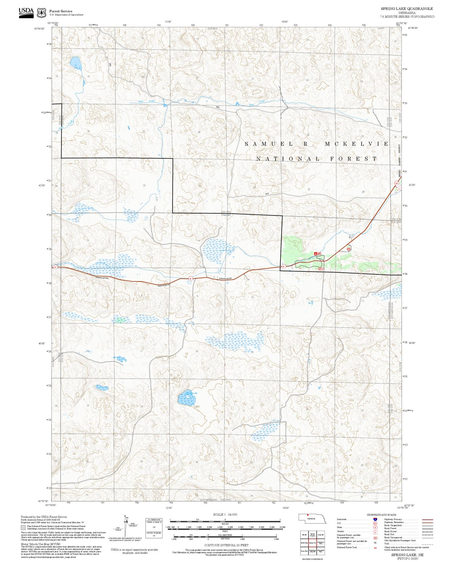 2025 Forest Service Topo Map of Spring Lake Nebraska