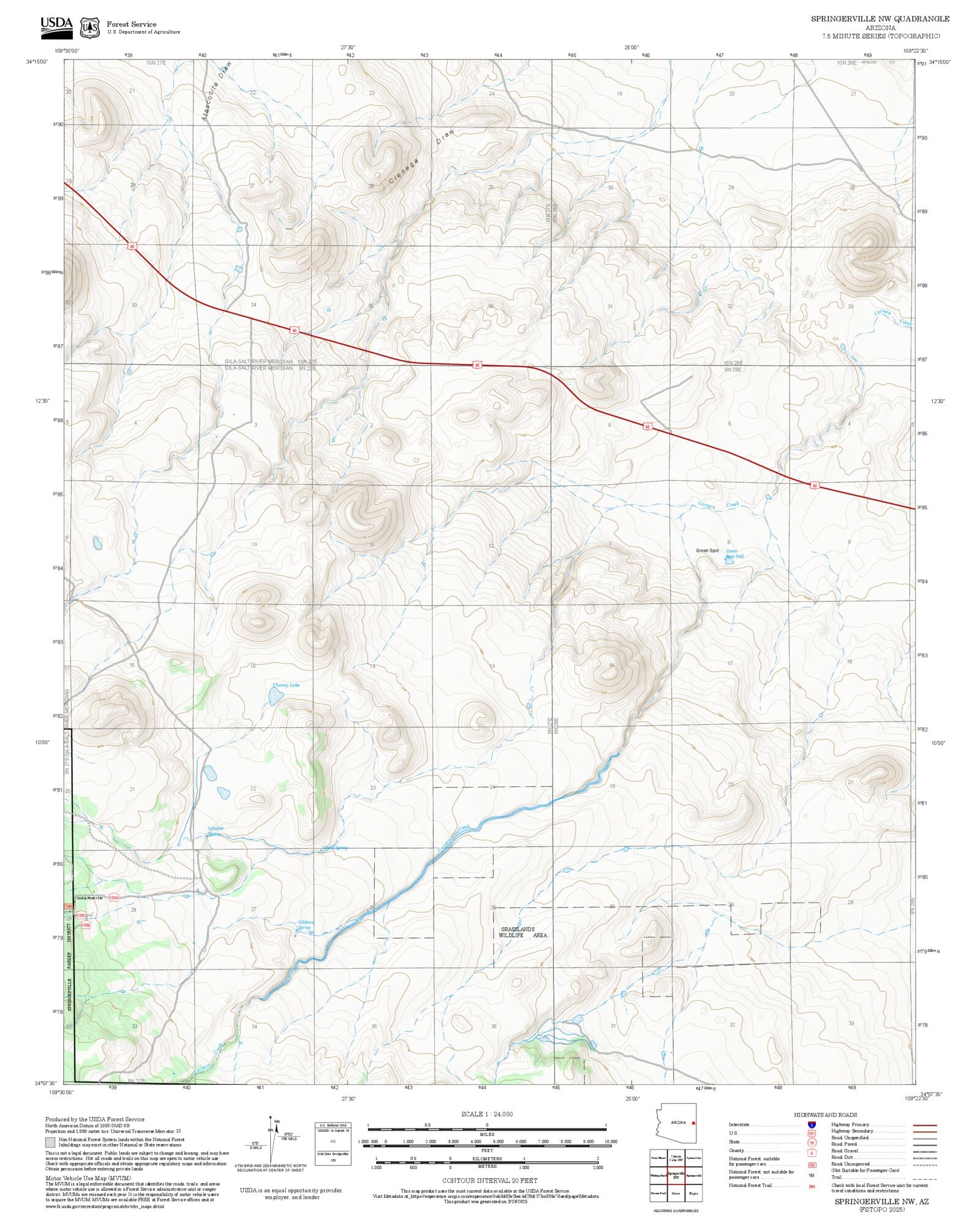 2025 Forest Service Topo Map of Springerville NW Arizona – MyTopo Map Store