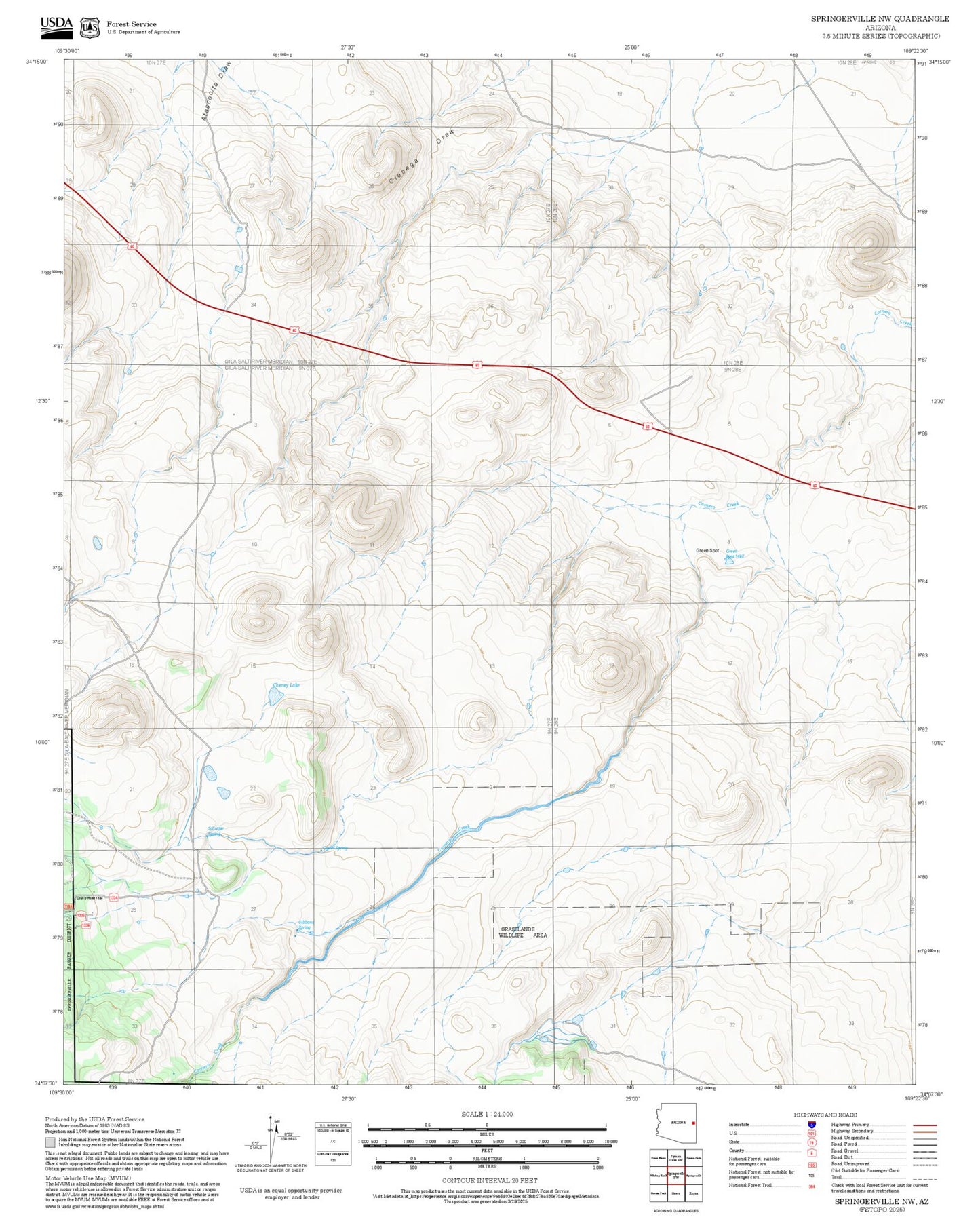 2025 Forest Service Topo Map of Springerville NW Arizona