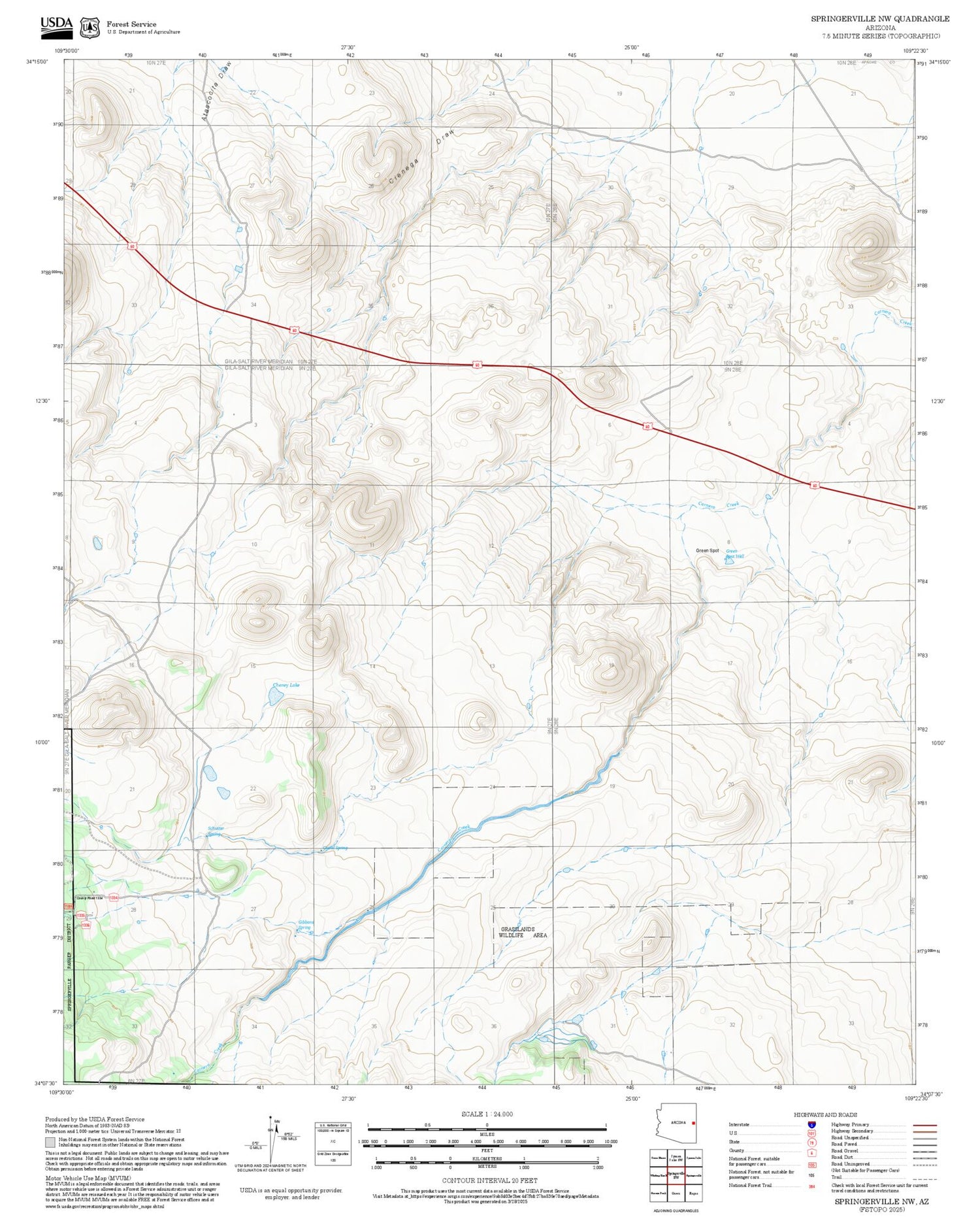 2025 Forest Service Topo Map of Springerville NW Arizona