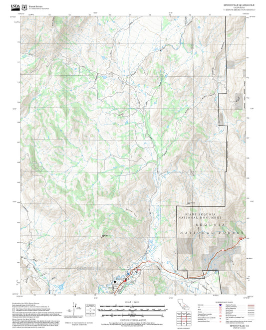 2025 Forest Service Topo Map of Springville California
