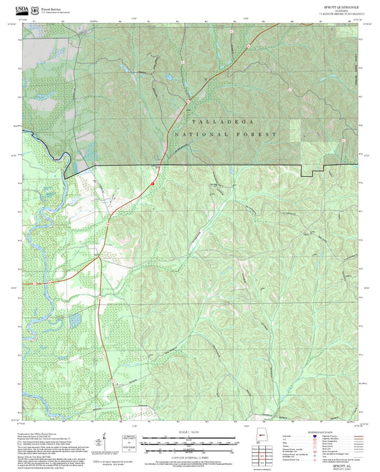2025 Forest Service Topo Map of Sprott Alabama