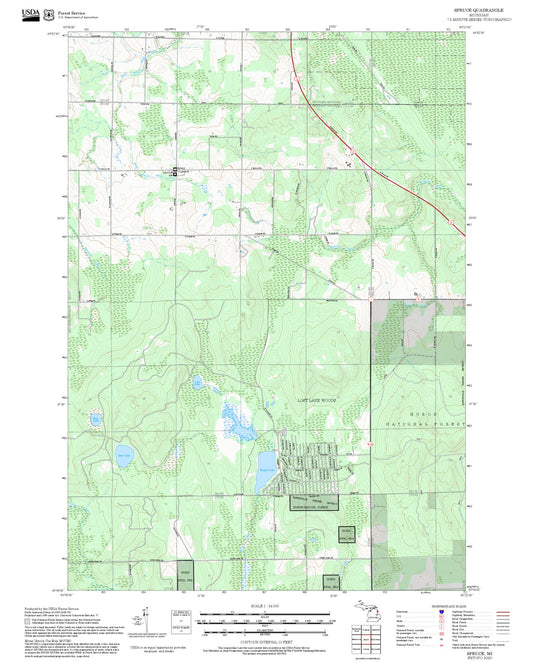 2025 Forest Service Topo Map of Spruce Michigan