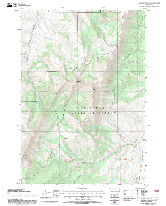 2025 Forest Service Topo Map of Spur Mountain Montana