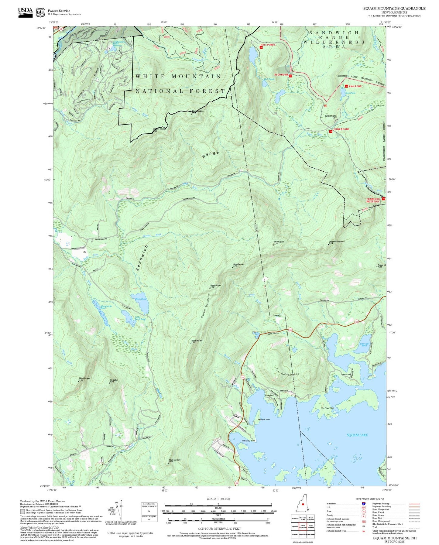 2025 Forest Service Topo Map of Squam Mountains New Hampshire