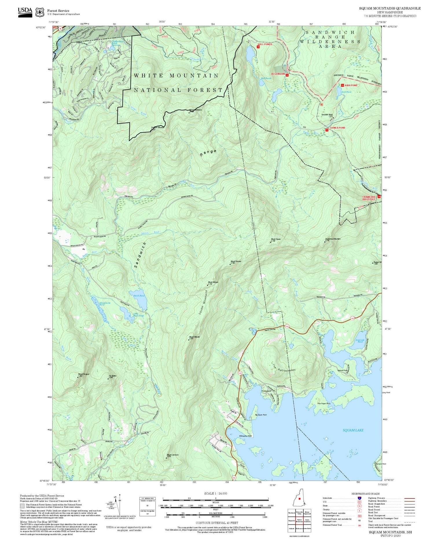 2025 Forest Service Topo Map of Squam Mountains New Hampshire